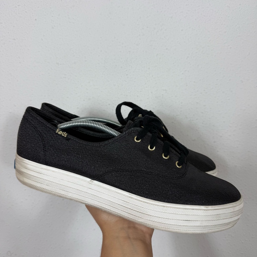 Keds Black Tripe CVO Metallic Lace Up Twill Sneakers Women’s 10 WF64030